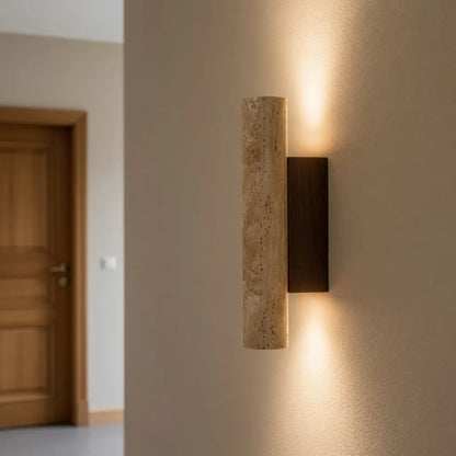 Travertine Cylinder Wall Light with Clean Profile