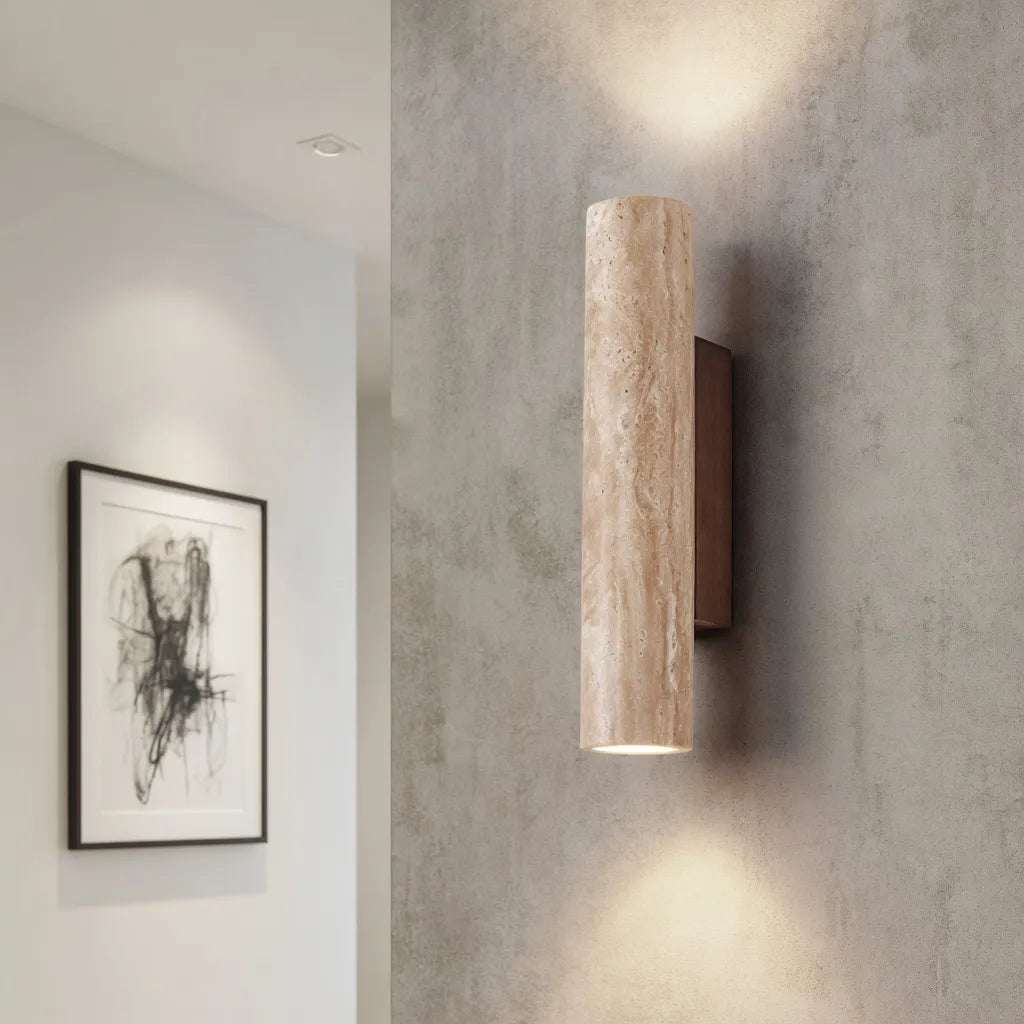 Travertine Cylinder Wall Light with Clean Profile
