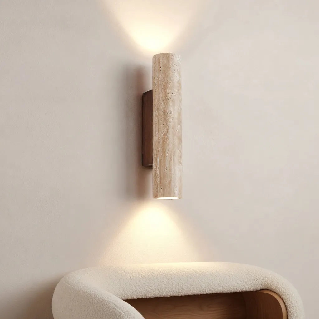 Travertine Cylinder Wall Light with Clean Profile