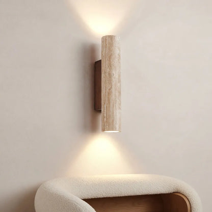 Travertine Cylinder Wall Light with Clean Profile