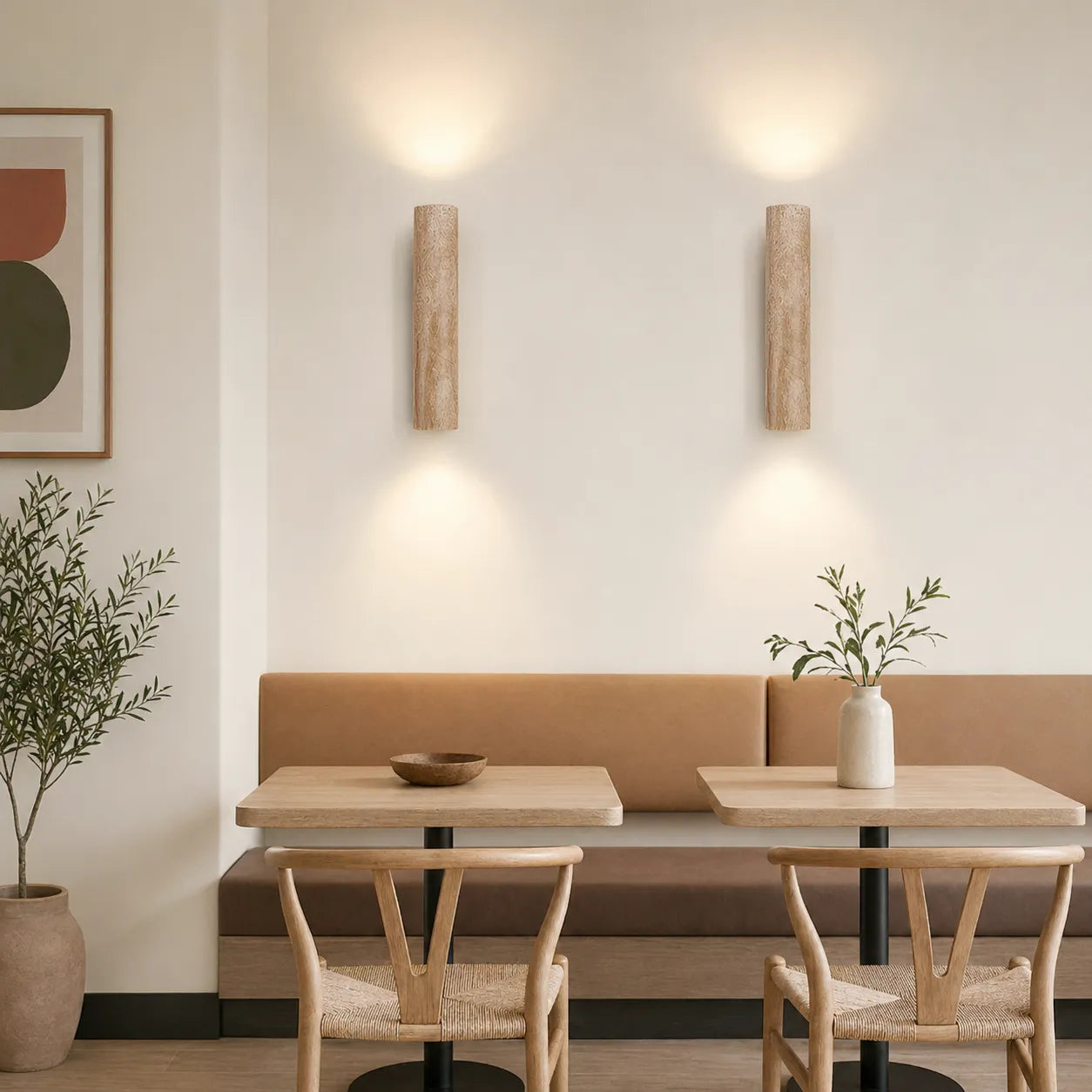 Travertine Cylinder Wall Light with Clean Profile