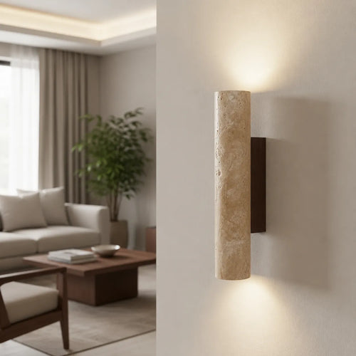 Travertine Cylinder Wall Light with Clean Profile