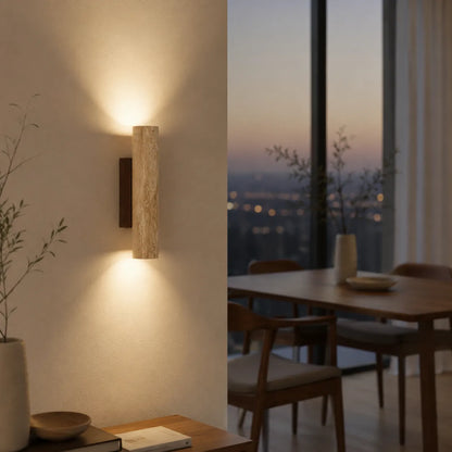 Travertine Cylinder Wall Light with Clean Profile