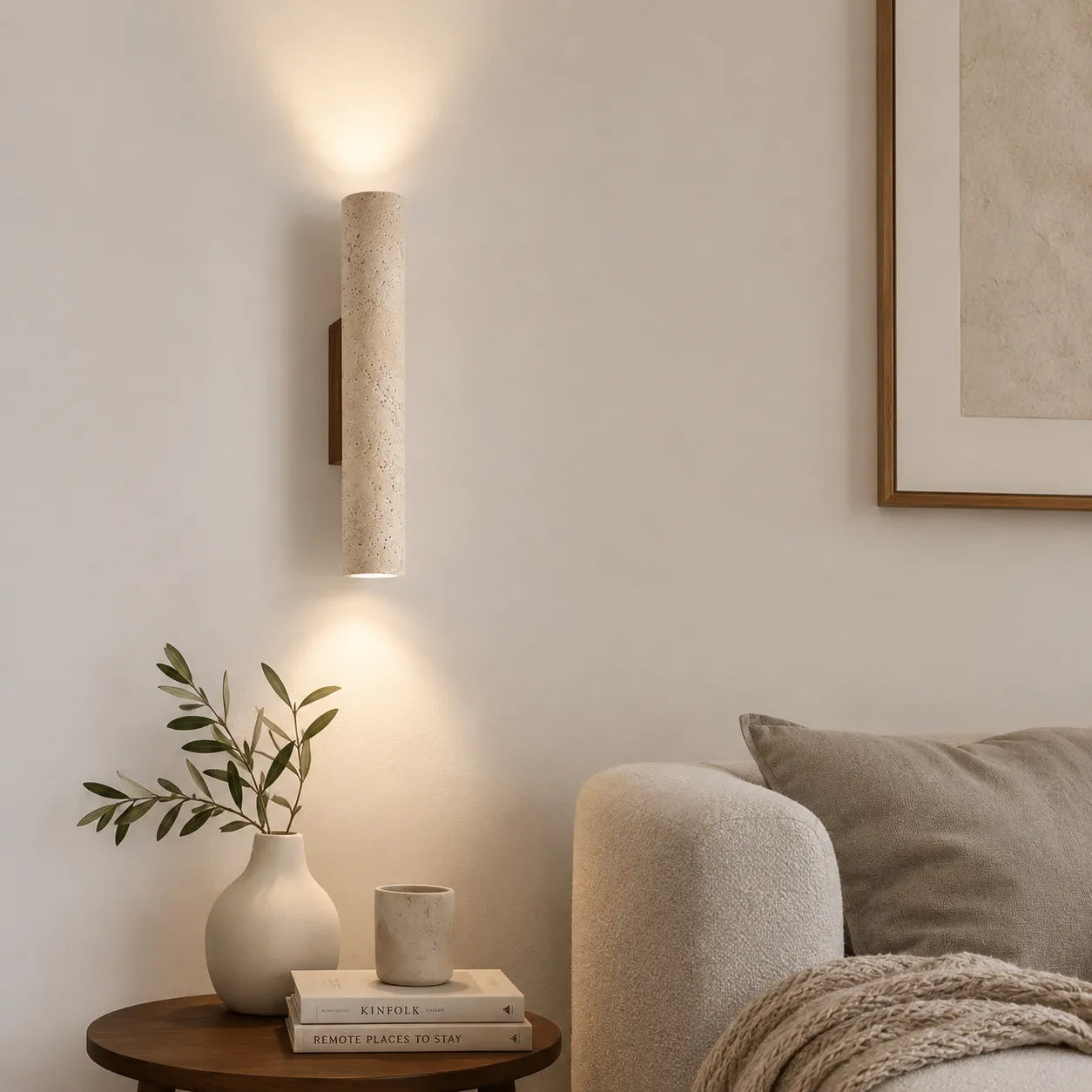 Travertine Cylinder Wall Light with Clean Profile