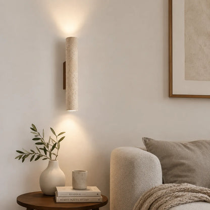 Travertine Cylinder Wall Light with Clean Profile