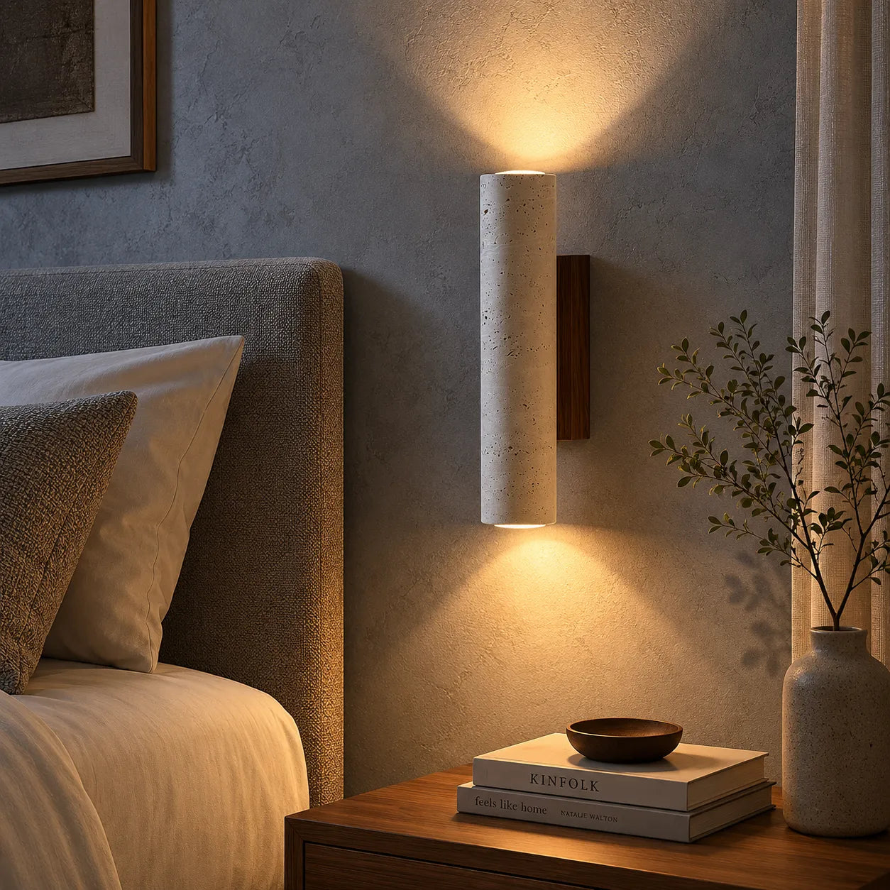Travertine Cylinder Wall Light with Clean Profile