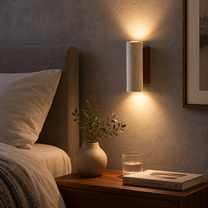 Travertine Cylinder Wall Light with Clean Profile