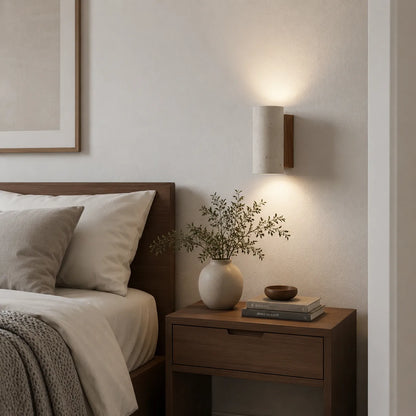 Travertine Cylinder Wall Light with Clean Profile