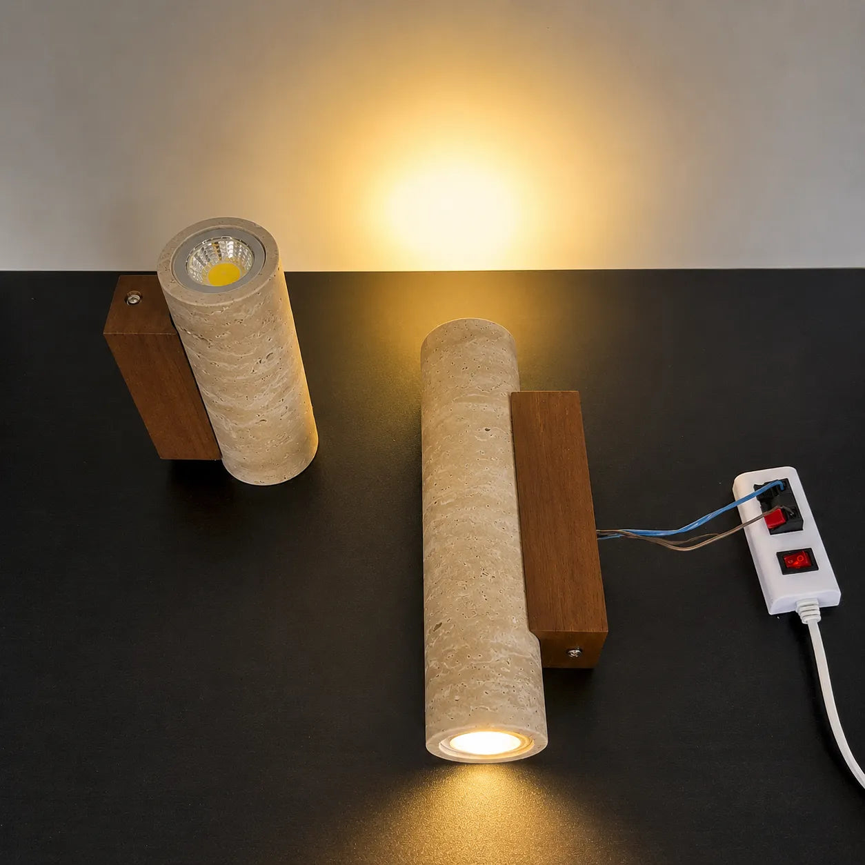 Travertine Cylinder Wall Light with Clean Profile