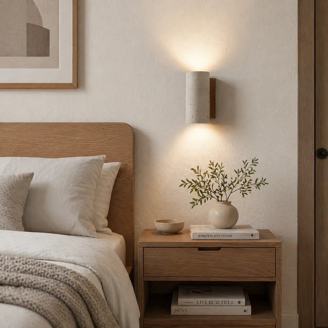 Travertine Cylinder Wall Light with Clean Profile