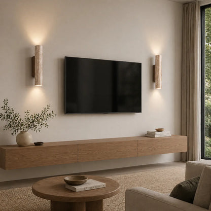 Travertine Cylinder Wall Light with Clean Profile