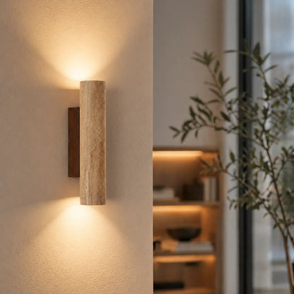 Travertine Cylinder Wall Light with Clean Profile