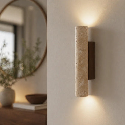 Travertine Cylinder Wall Light with Clean Profile