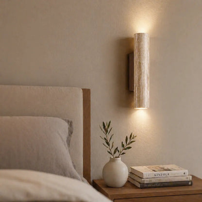 Travertine Cylinder Wall Light with Clean Profile