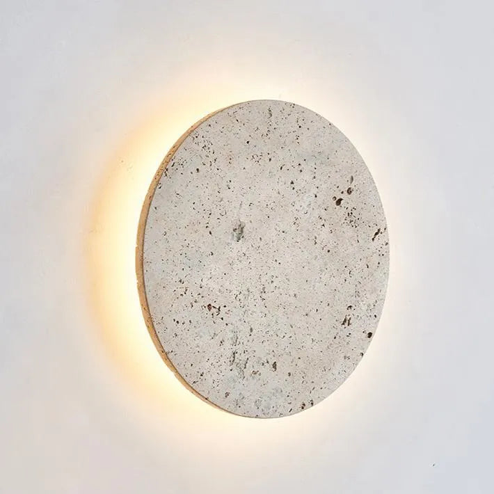 Colette Minimalist Travertine Disc Backlit Wall Light