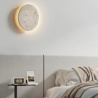 Travertine Disc Wall Light with Soft Backlight
