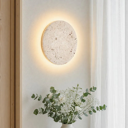 Travertine Disc Wall Light with Soft Backlight