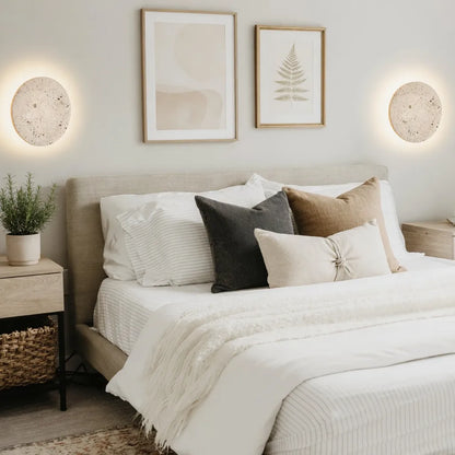 Travertine Disc Wall Light with Soft Backlight