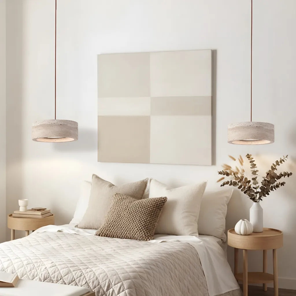 Noelle Minimalist Travertine Donut LED Pendant Light