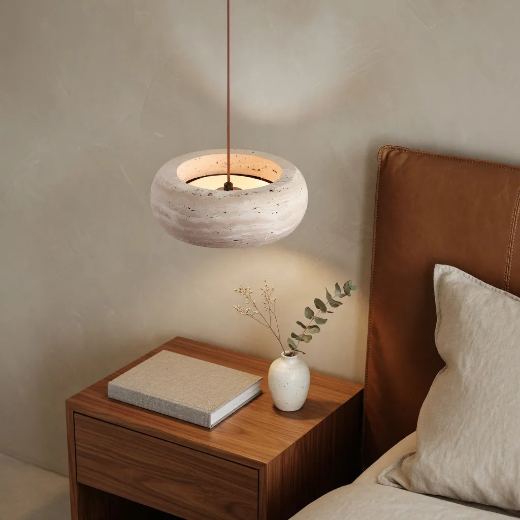 Noelle Minimalist Travertine Donut LED Pendant Light