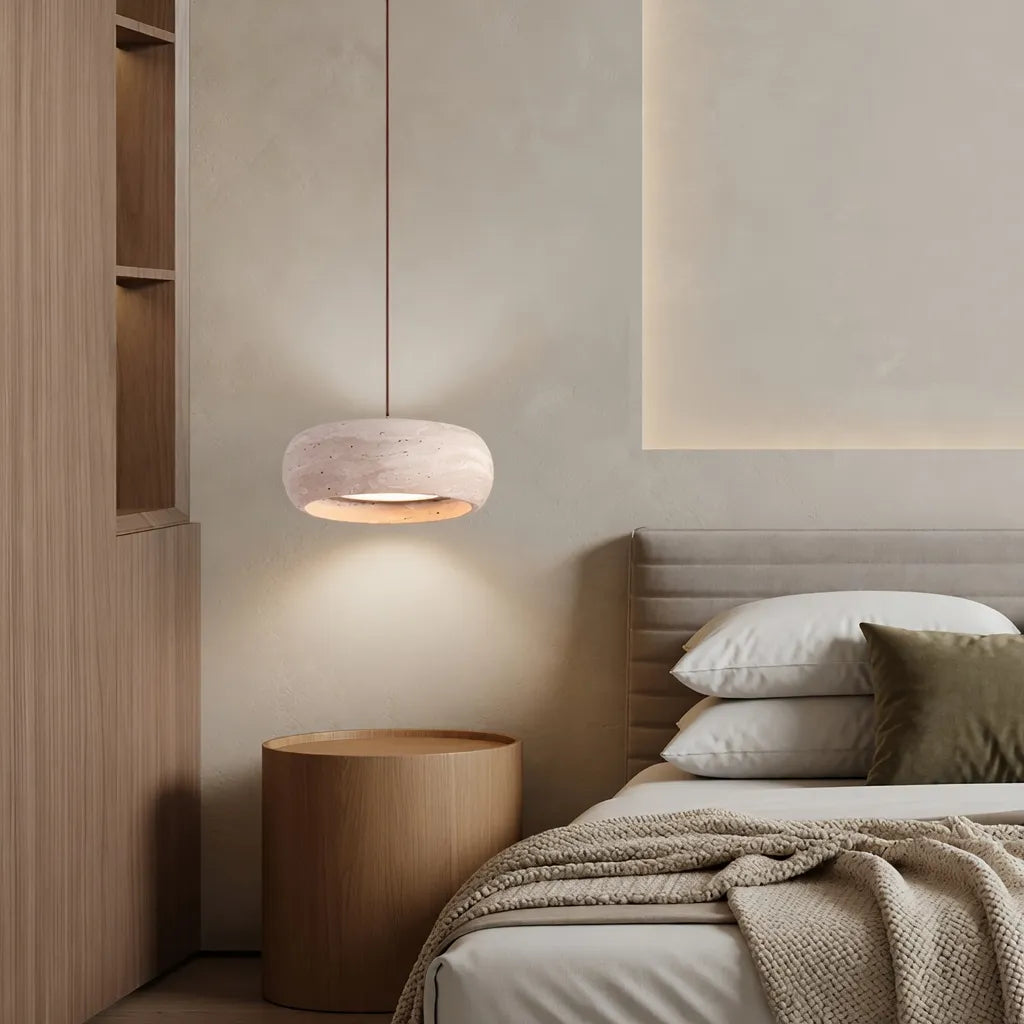 Noelle Minimalist Travertine Donut LED Pendant Light