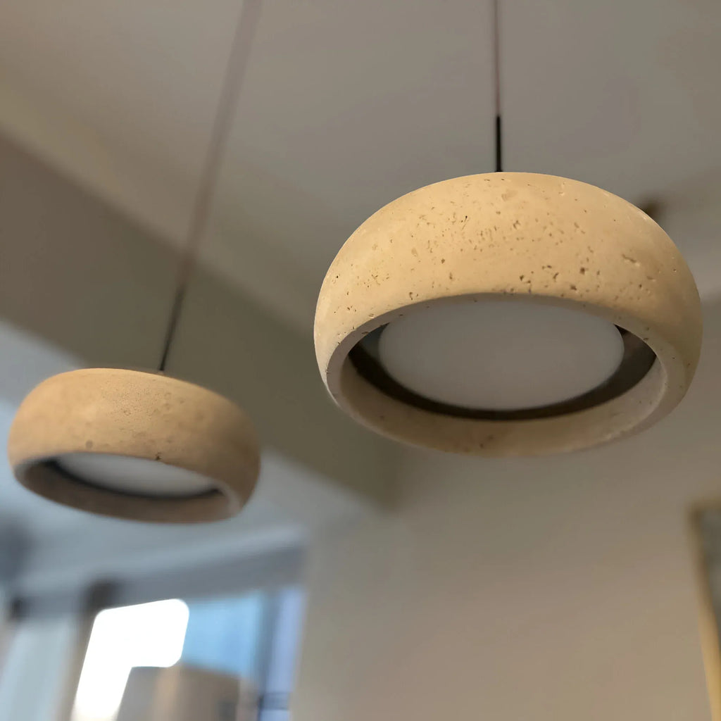 Noelle Minimalist Travertine Donut LED Pendant Light