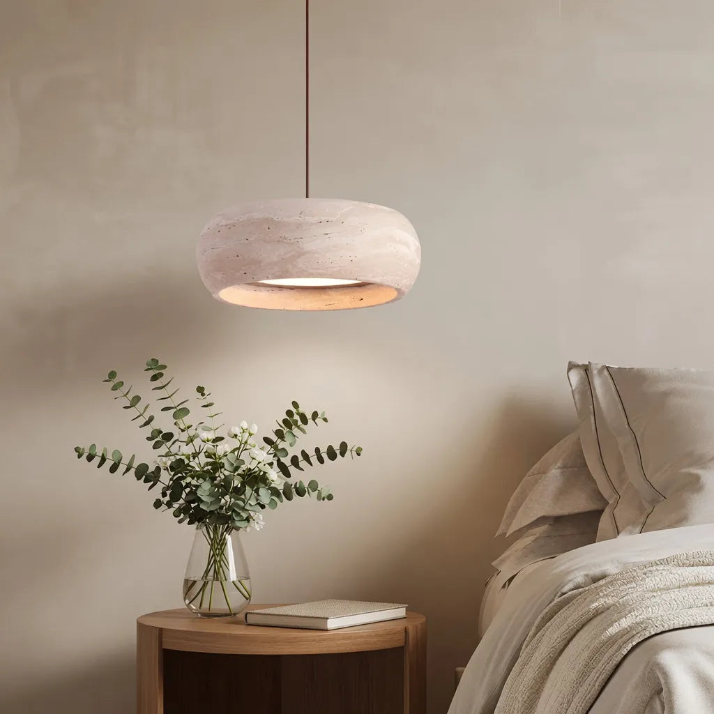 Noelle Minimalist Travertine Donut LED Pendant Light