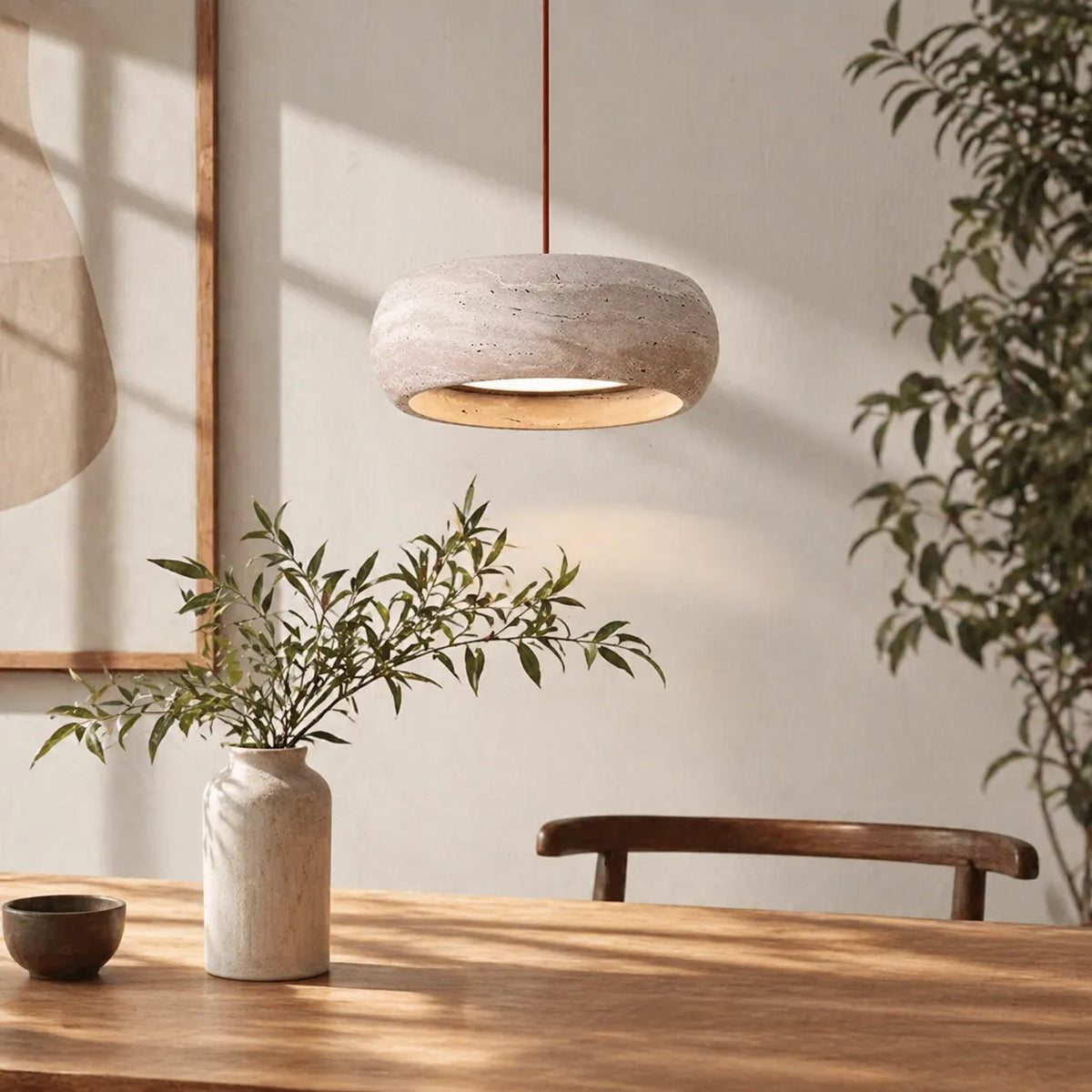Noelle Minimalist Travertine Donut LED Pendant Light