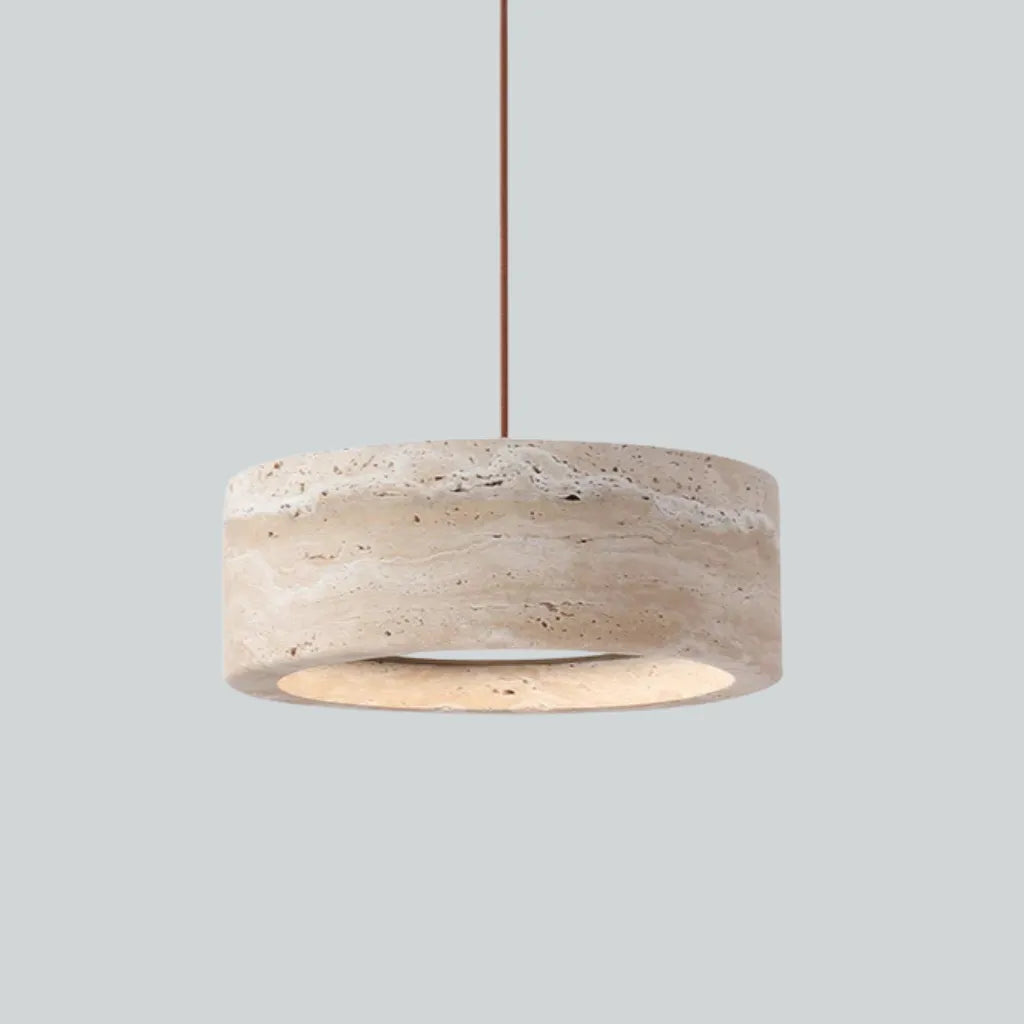 Noelle Minimalist Travertine Donut LED Pendant Light