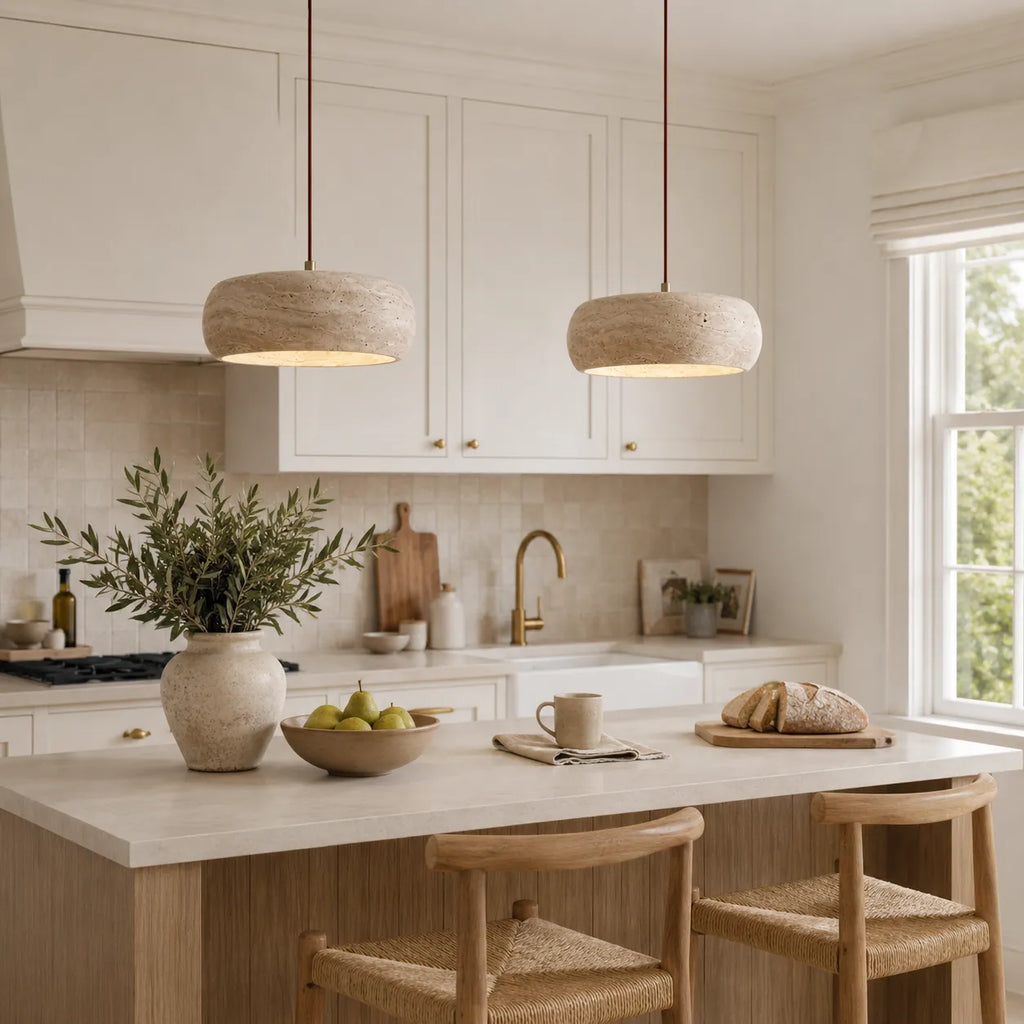 Noelle Minimalist Travertine Donut LED Pendant Light