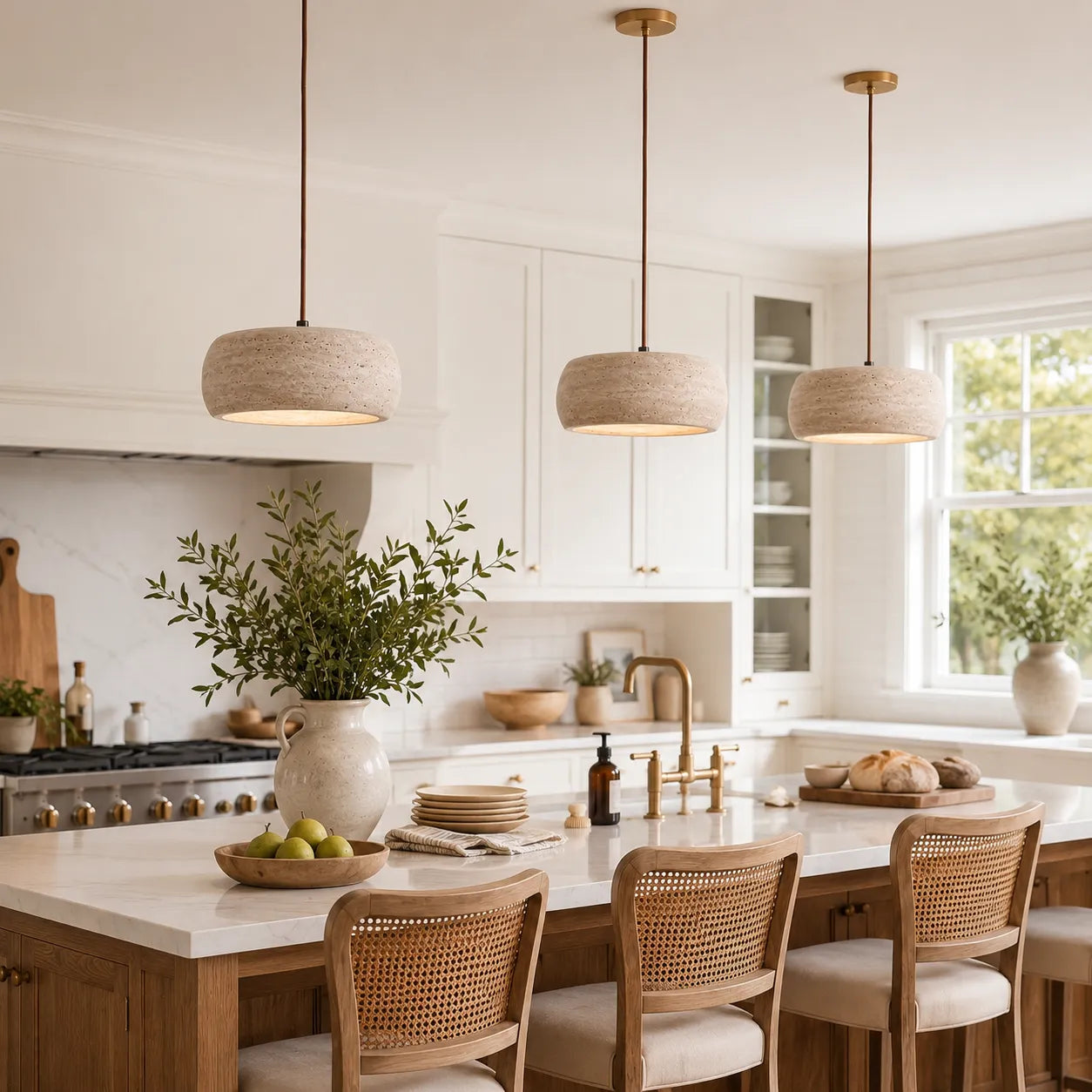 Noelle Travertine Donut Pendant Light