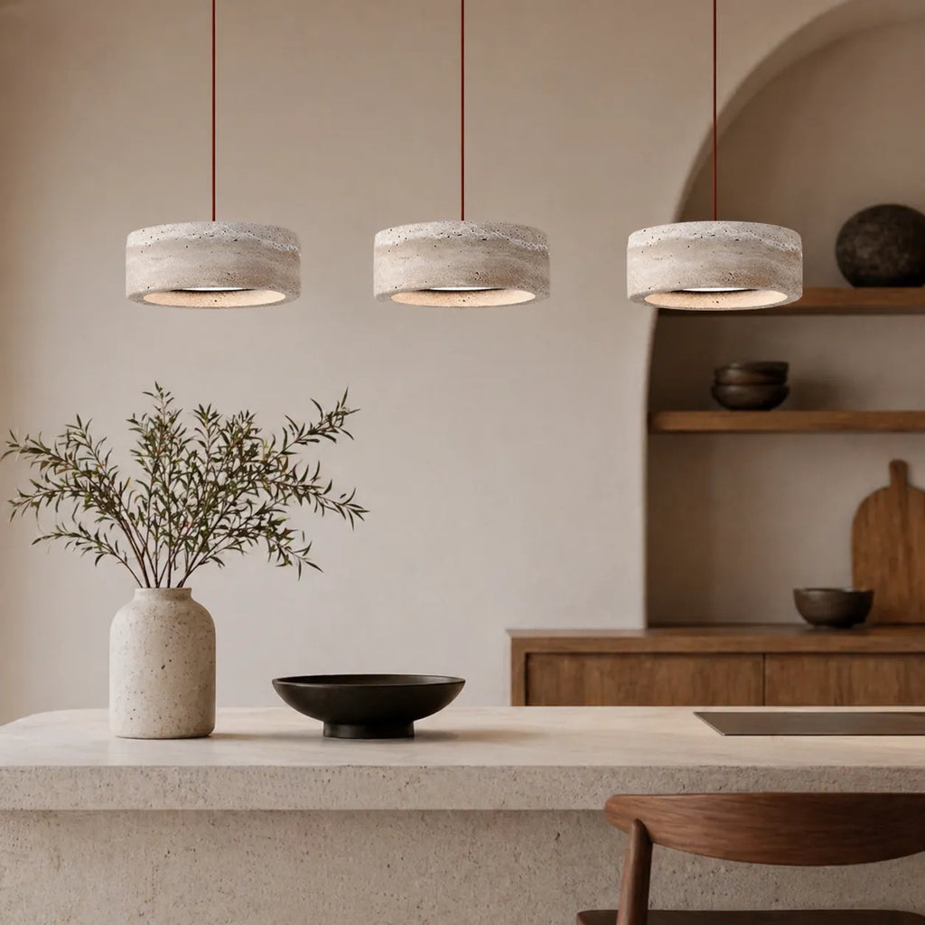 Noelle Minimalist Travertine Donut LED Pendant Light