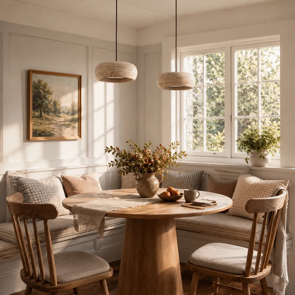 Noelle Minimalist Travertine Donut LED Pendant Light