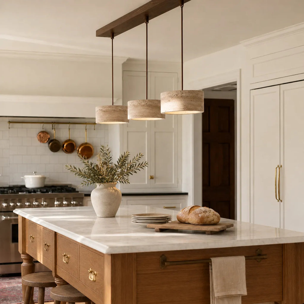 Noelle Minimalist Travertine Donut LED Pendant Light
