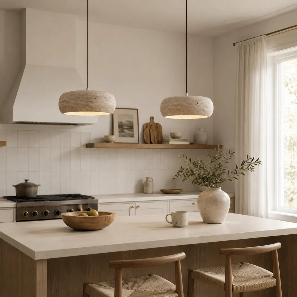 Noelle Minimalist Travertine Donut LED Pendant Light