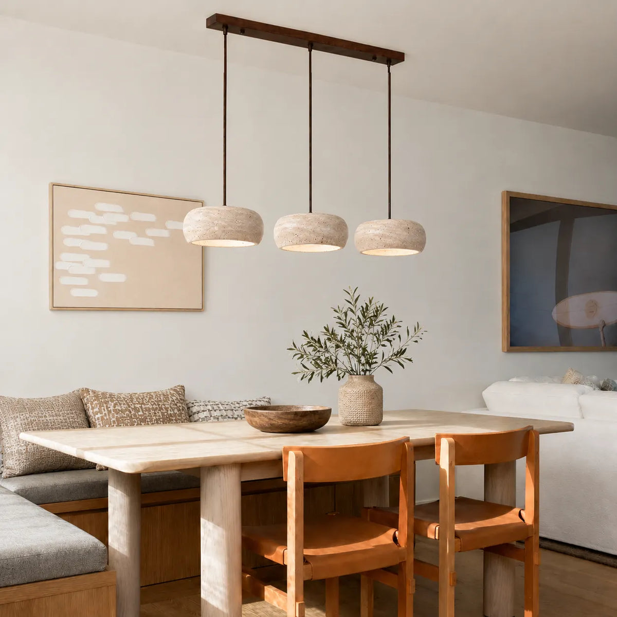 Noelle Minimalist Travertine Donut LED Pendant Light