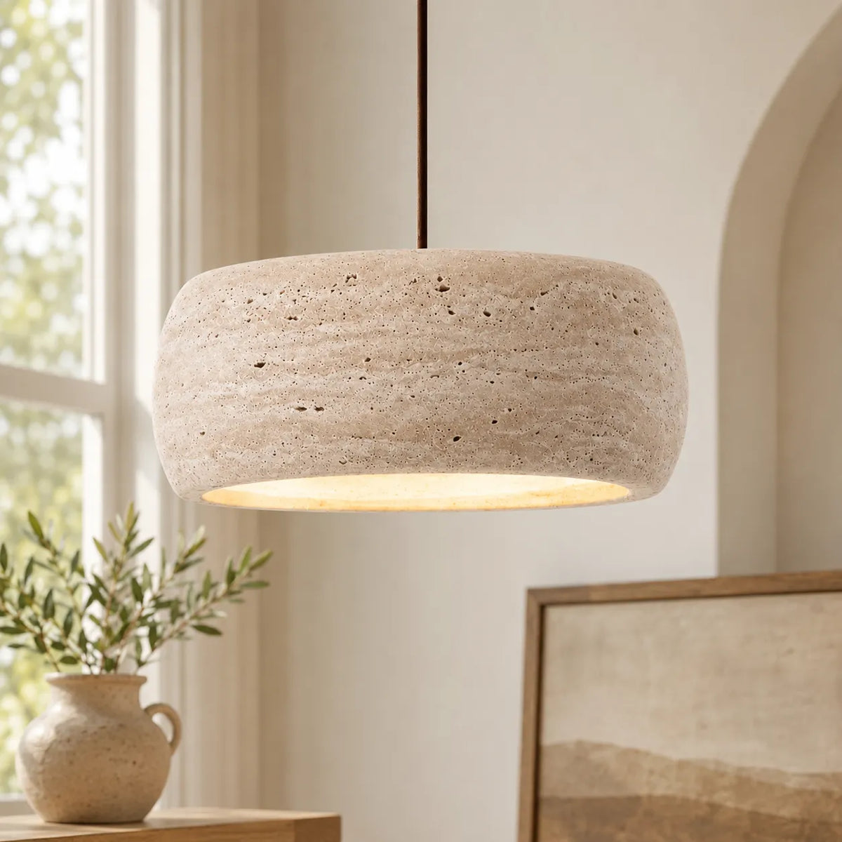 Noelle Minimalist Travertine Donut LED Pendant Light