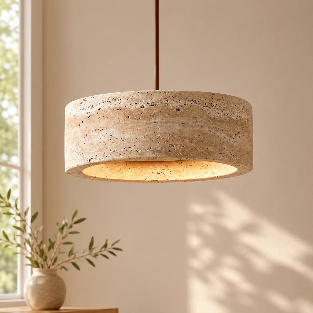 Noelle Minimalist Travertine Donut LED Pendant Light