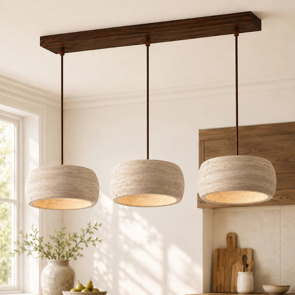 Noelle Minimalist Travertine Donut LED Pendant Light