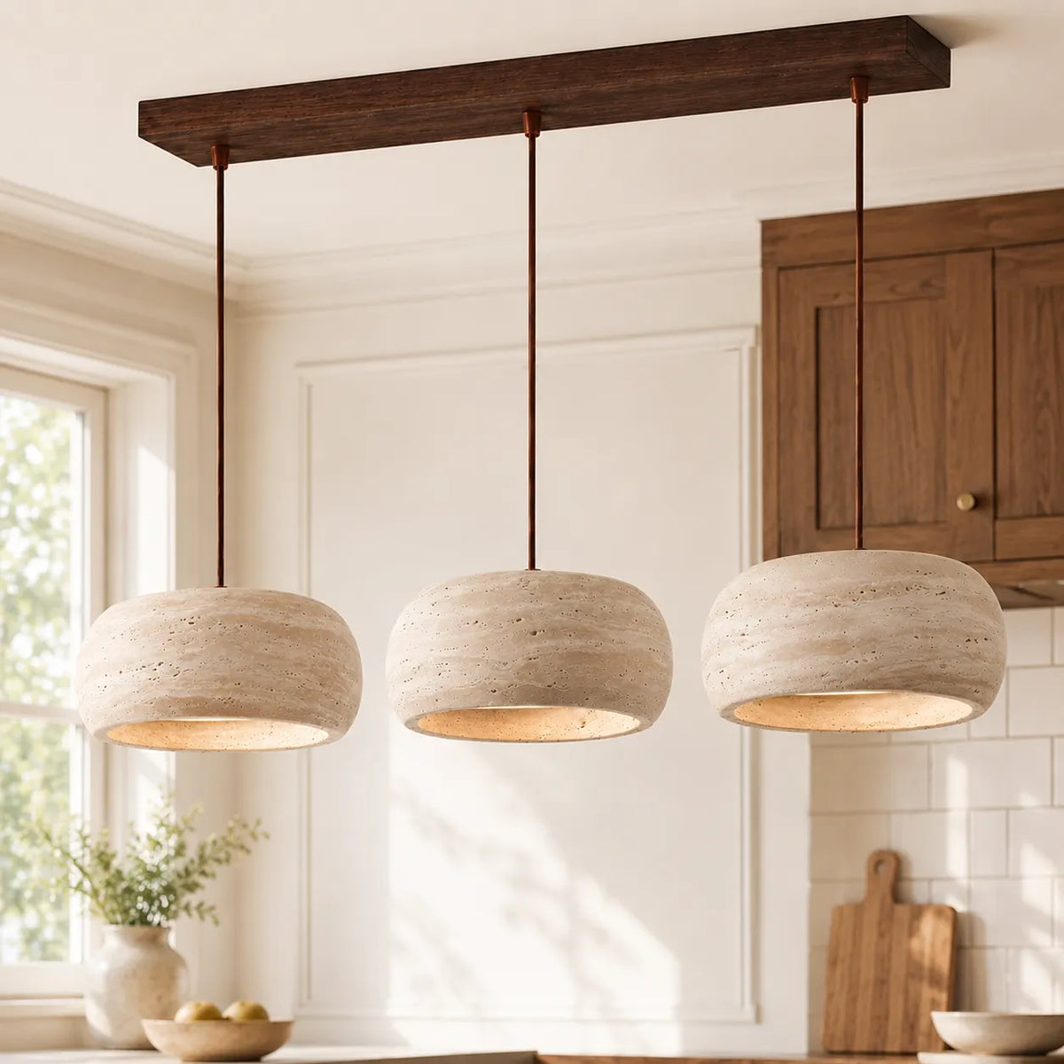 Noelle Minimalist Travertine Donut LED Pendant Light