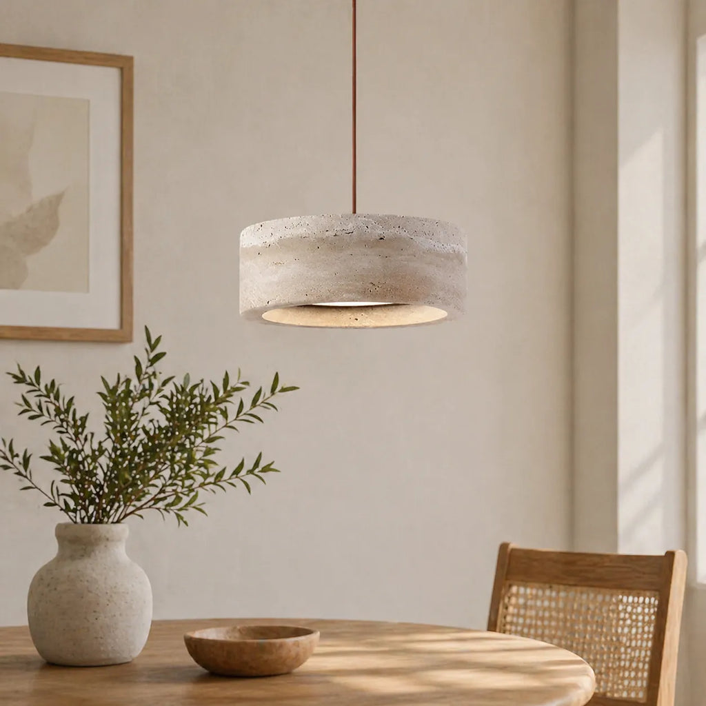 Noelle Minimalist Travertine Donut LED Pendant Light