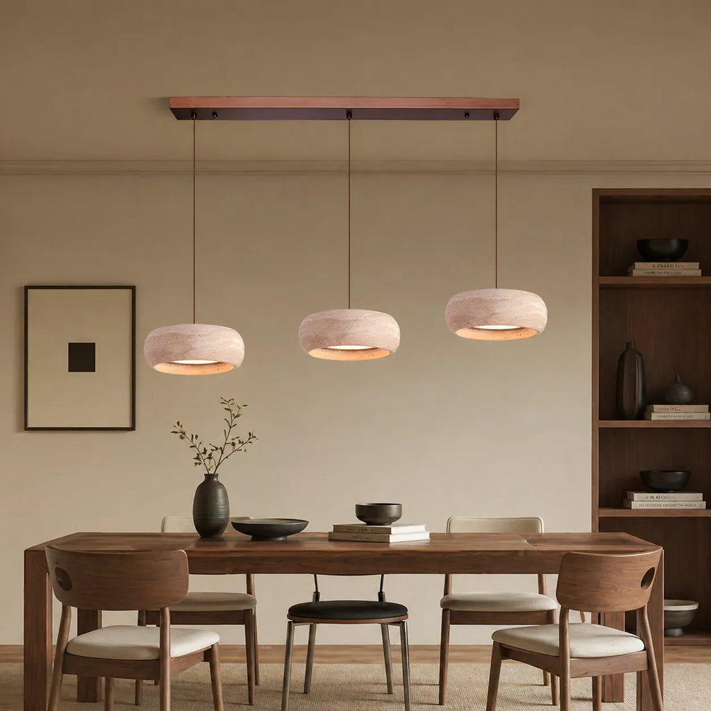 Noelle Minimalist Travertine Donut LED Pendant Light
