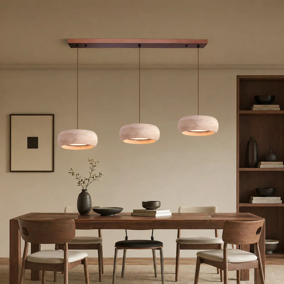 Noelle Minimalist Travertine Donut LED Pendant Light