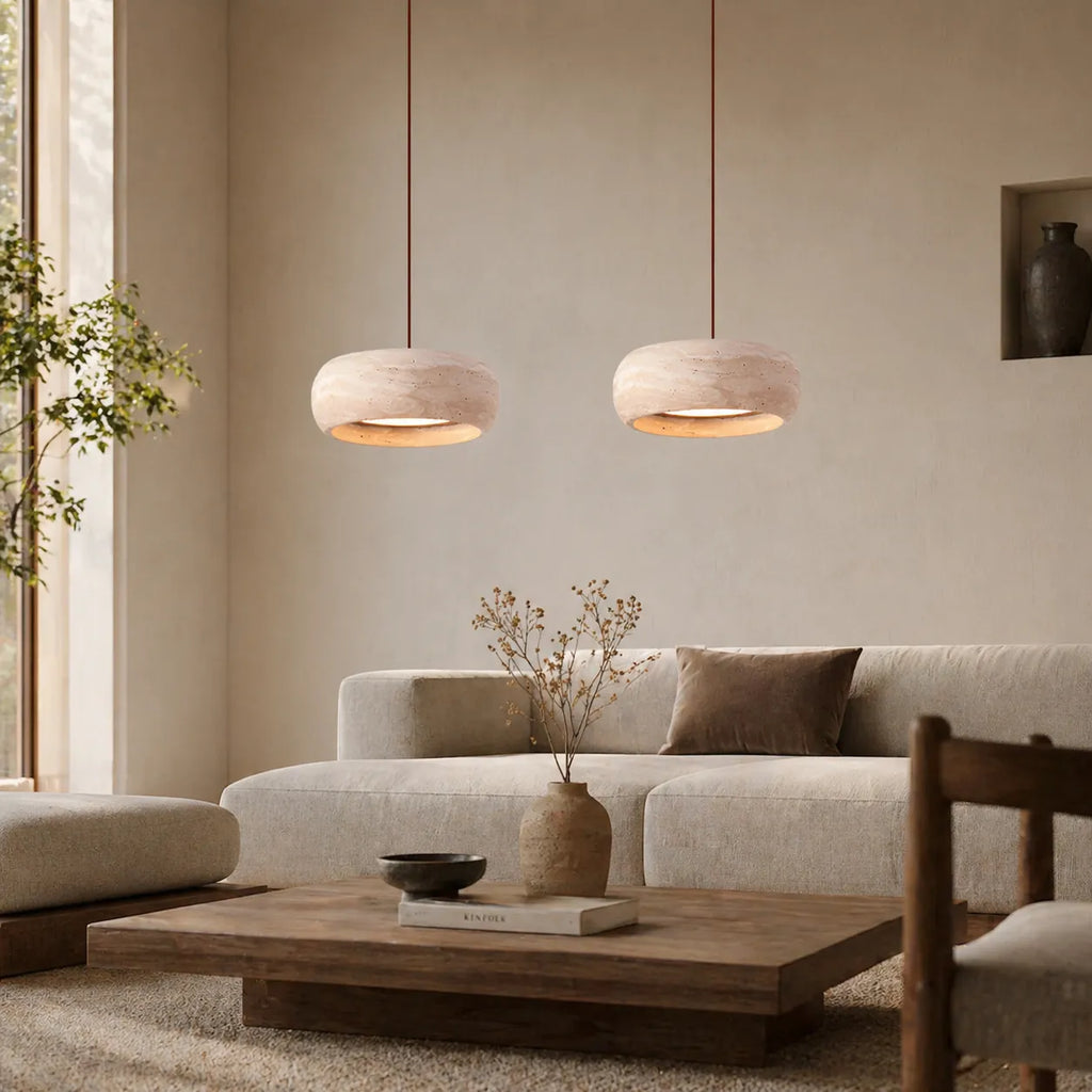Noelle Minimalist Travertine Donut LED Pendant Light