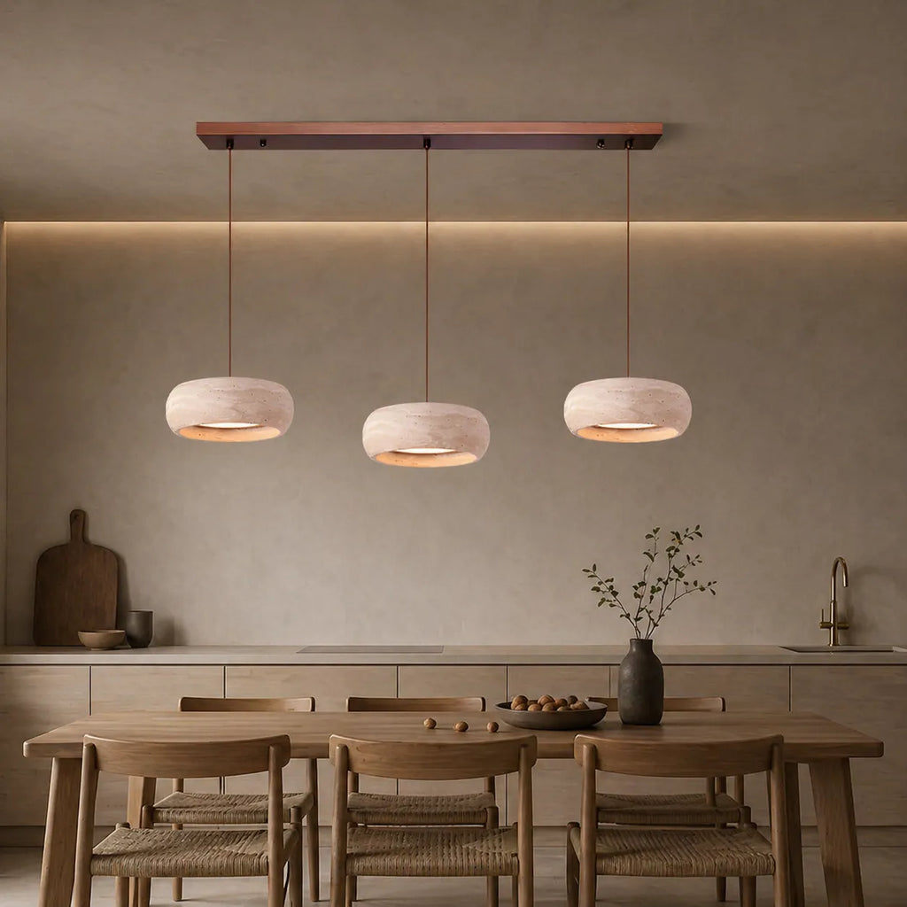 Noelle Minimalist Travertine Donut LED Pendant Light