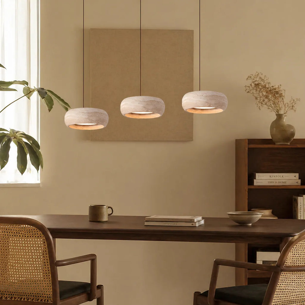 Noelle Minimalist Travertine Donut LED Pendant Light