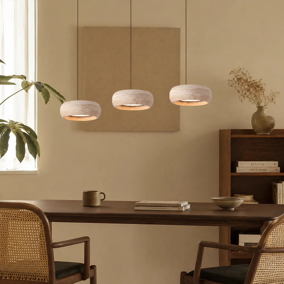 Noelle Minimalist Travertine Donut LED Pendant Light