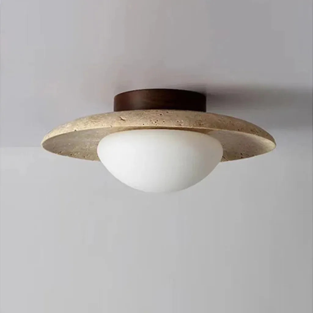 Lumen Wabi-Sabi Travertine & Glass Ceiling Light