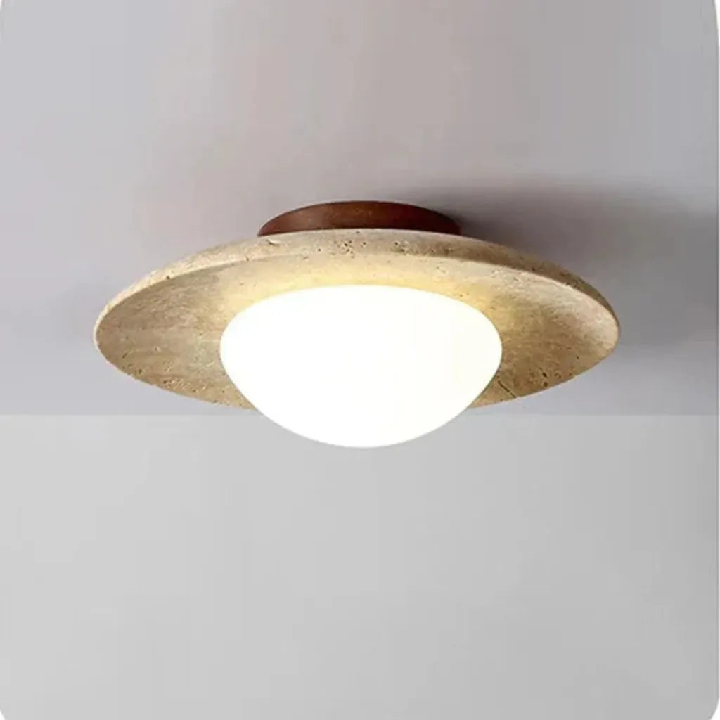 Lumen Wabi-Sabi Travertine & Glass Ceiling Light