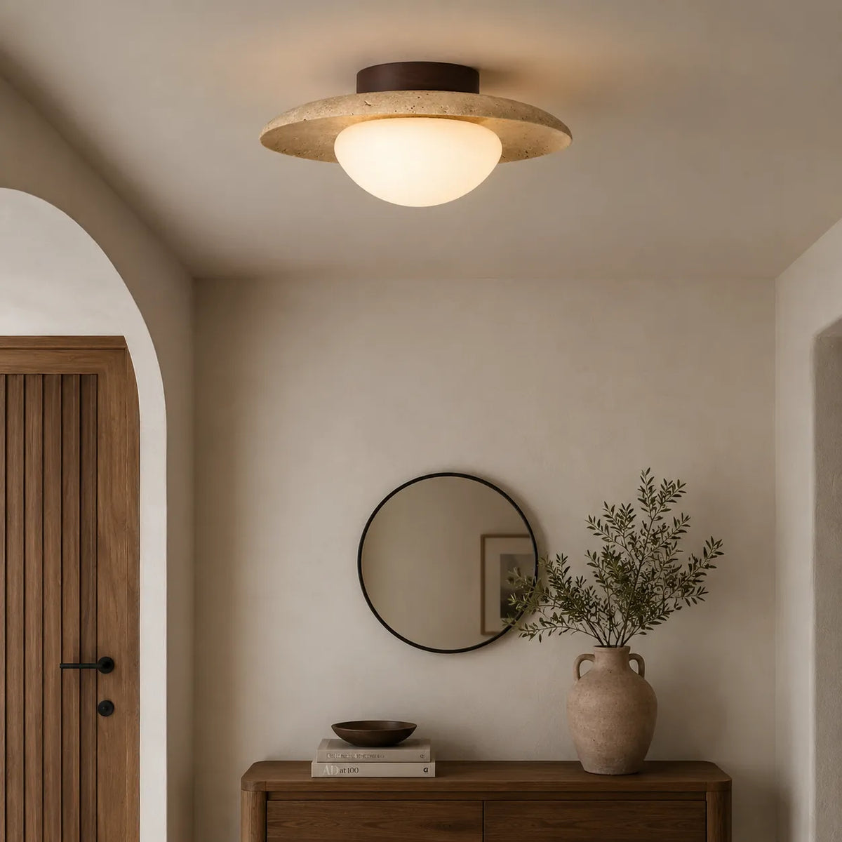 Lumen Wabi-Sabi Travertine & Glass Ceiling Light